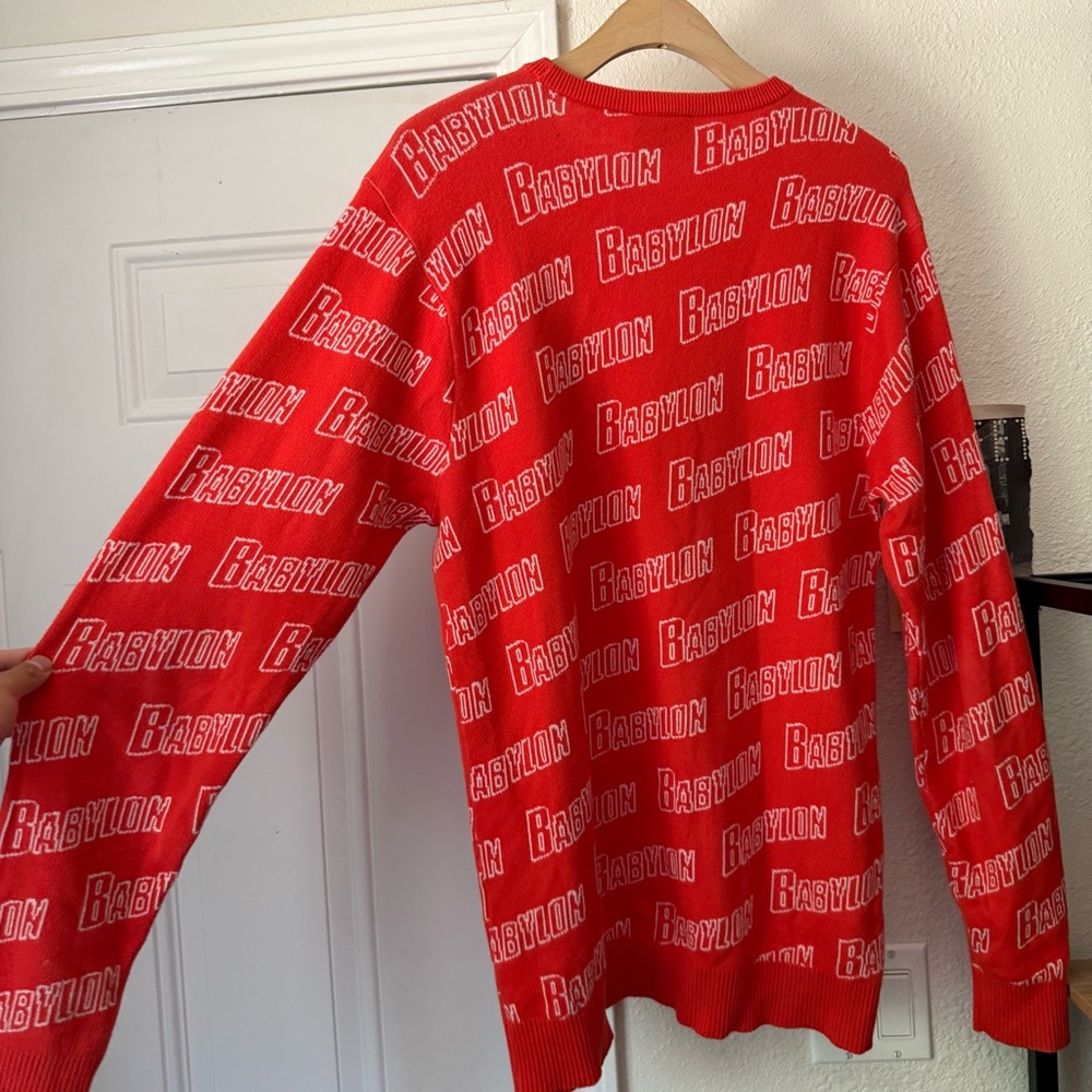 BABYLON LA red logo crew neck long‎ sleeve cotton pullover sweater - Picture 4 of 7